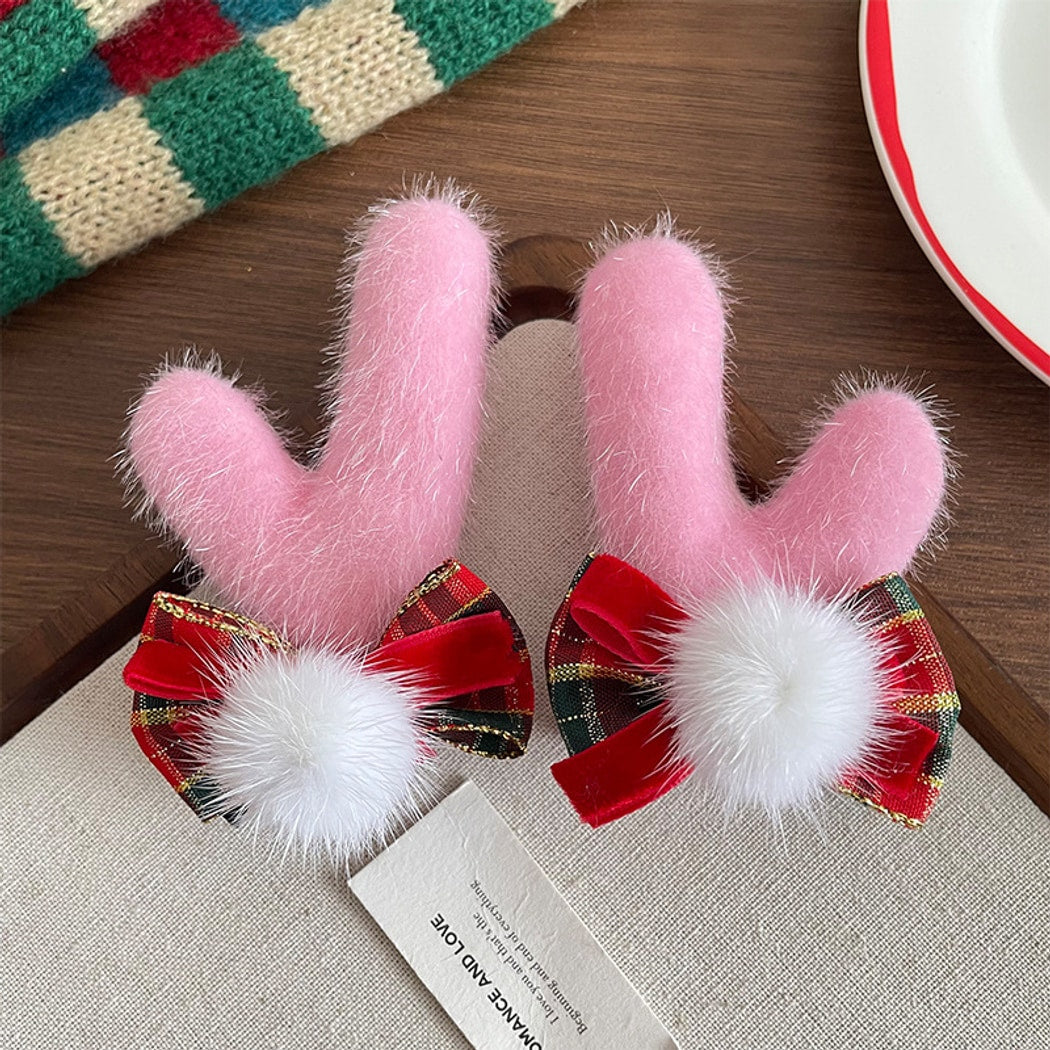 Beau - Plush Reindeer Antler Christmas Hair Clip Set