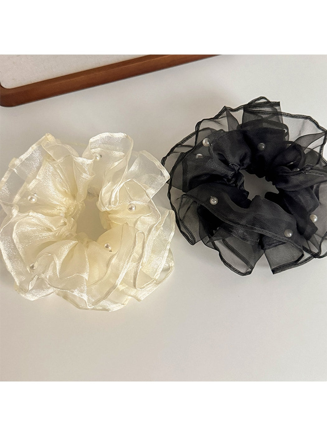 Gifty - Beaded Organza Layered Ruffled Hair Scrunchie