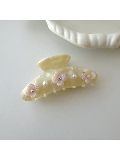 Beau - Flower Adorned Half Round Claw Clip