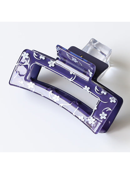 Beau - Square Hollow Floral Print Hair Claw Clip