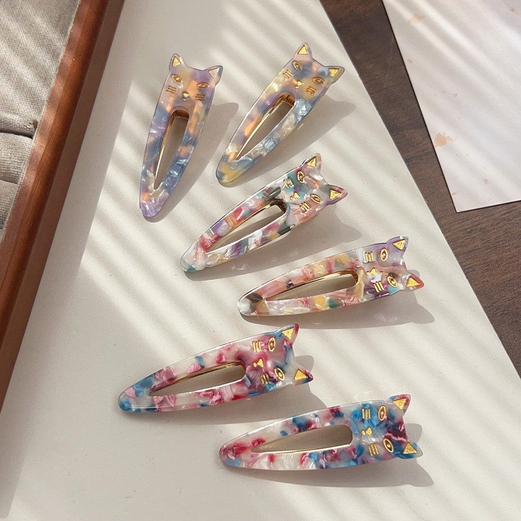 Beau - Glossy Printed Cat Detail Hair Clip Set