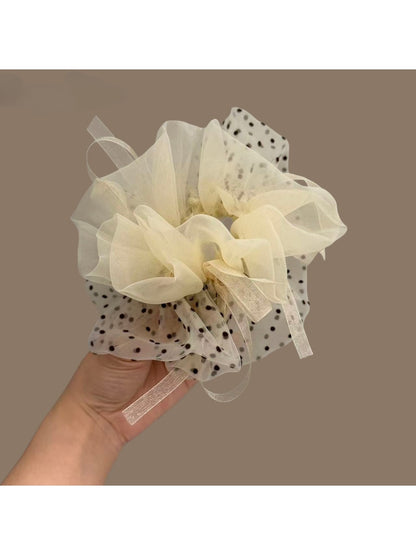 Gifty - Polka Dot Mesh Bow Ponytail Scrunchie