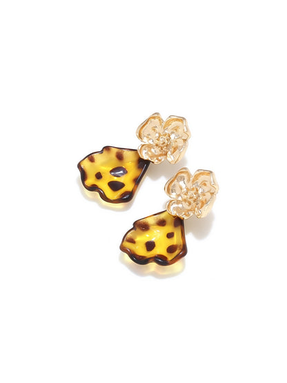 Earedge - Leopard Leaf Dangle Alloy Earrings
