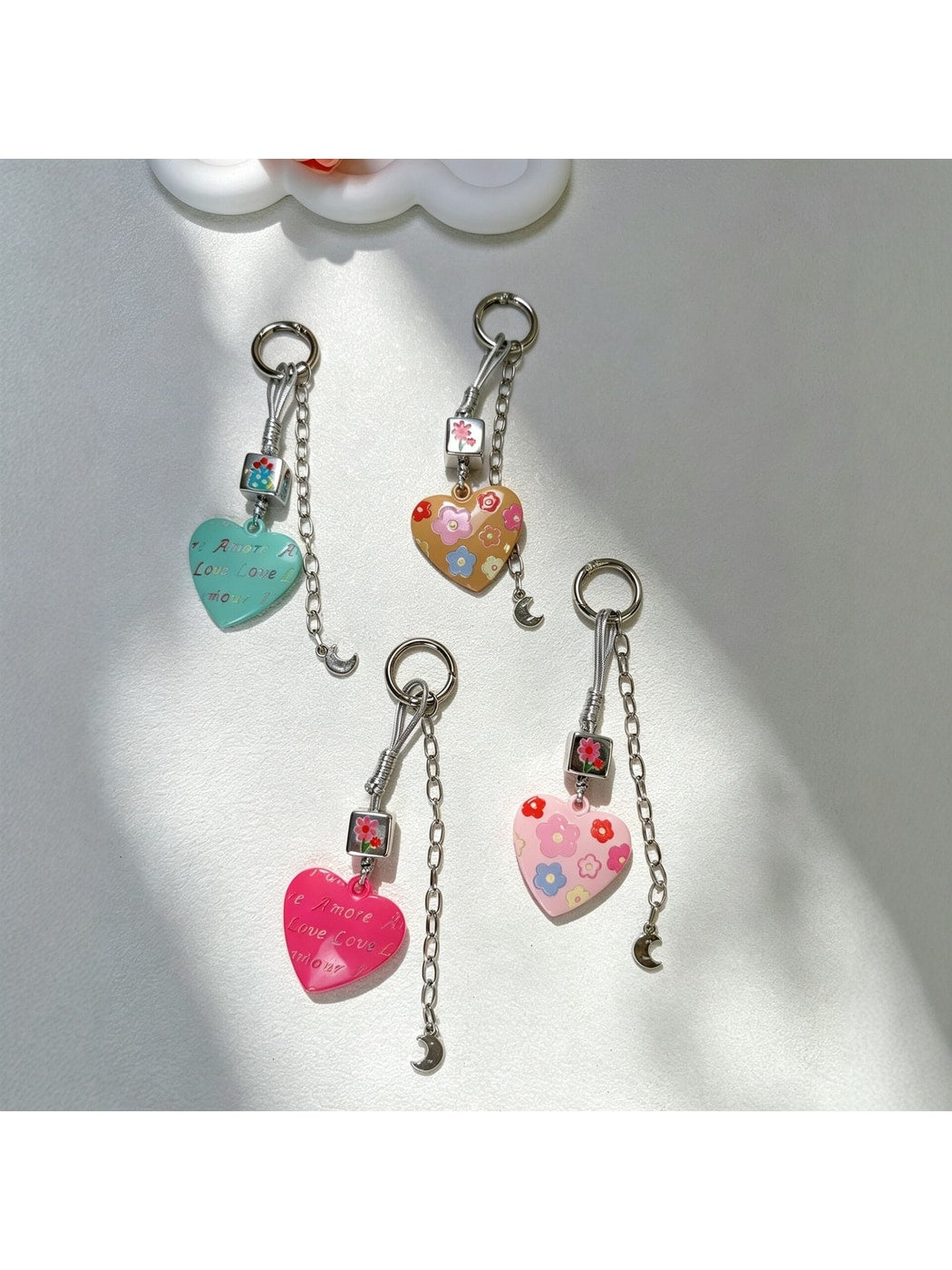 Keypus - Alloy Floral Heart Pendant Bag Charm Keychain