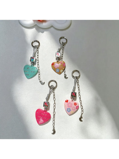 Keypus - Alloy Floral Heart Pendant Bag Charm Keychain