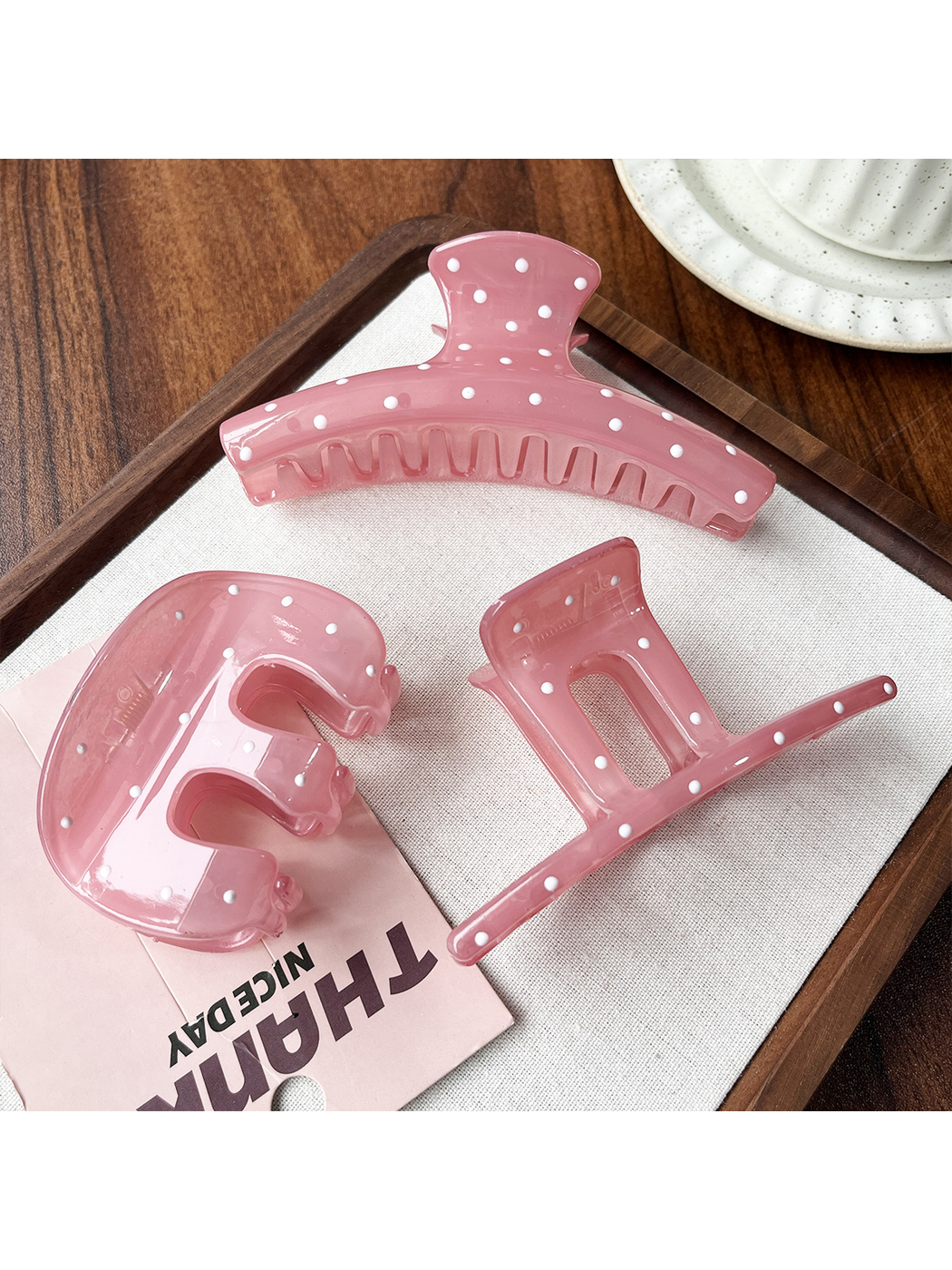 Beau - Lacquered Polka Dot Ring Accent Claw Clip