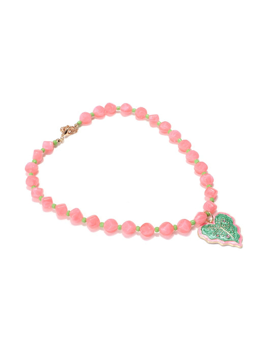 Nozari - Botanical Beaded Chain Leaf Pendant Necklace
