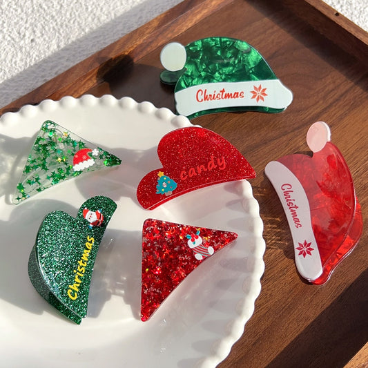 Beau - Christmas Theme Glitter Heart Claw Clip