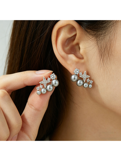 Earedge - Star Shape Rhinestones Alloy Fashion Stud Earrings