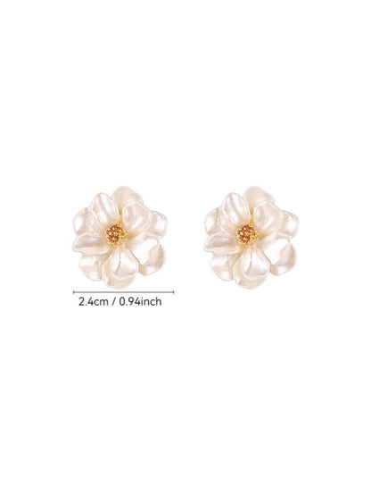 Earedge - White Camellia Floral Stud Earrings