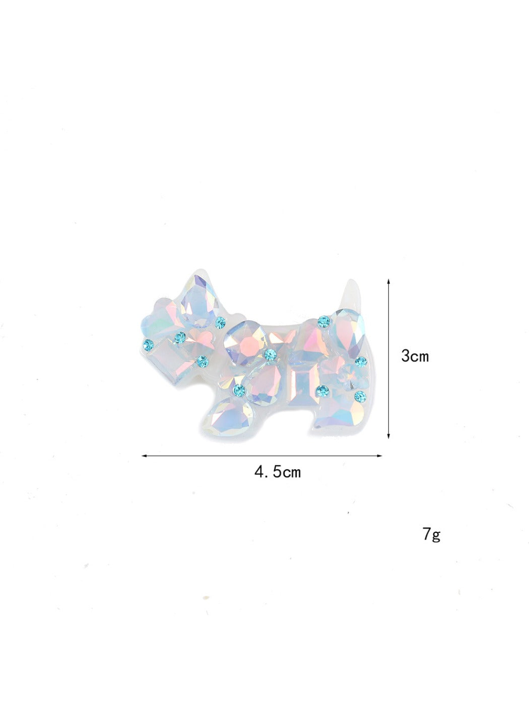 Side view of Beau puppy hair clip highlighting the clip mechanism and shape