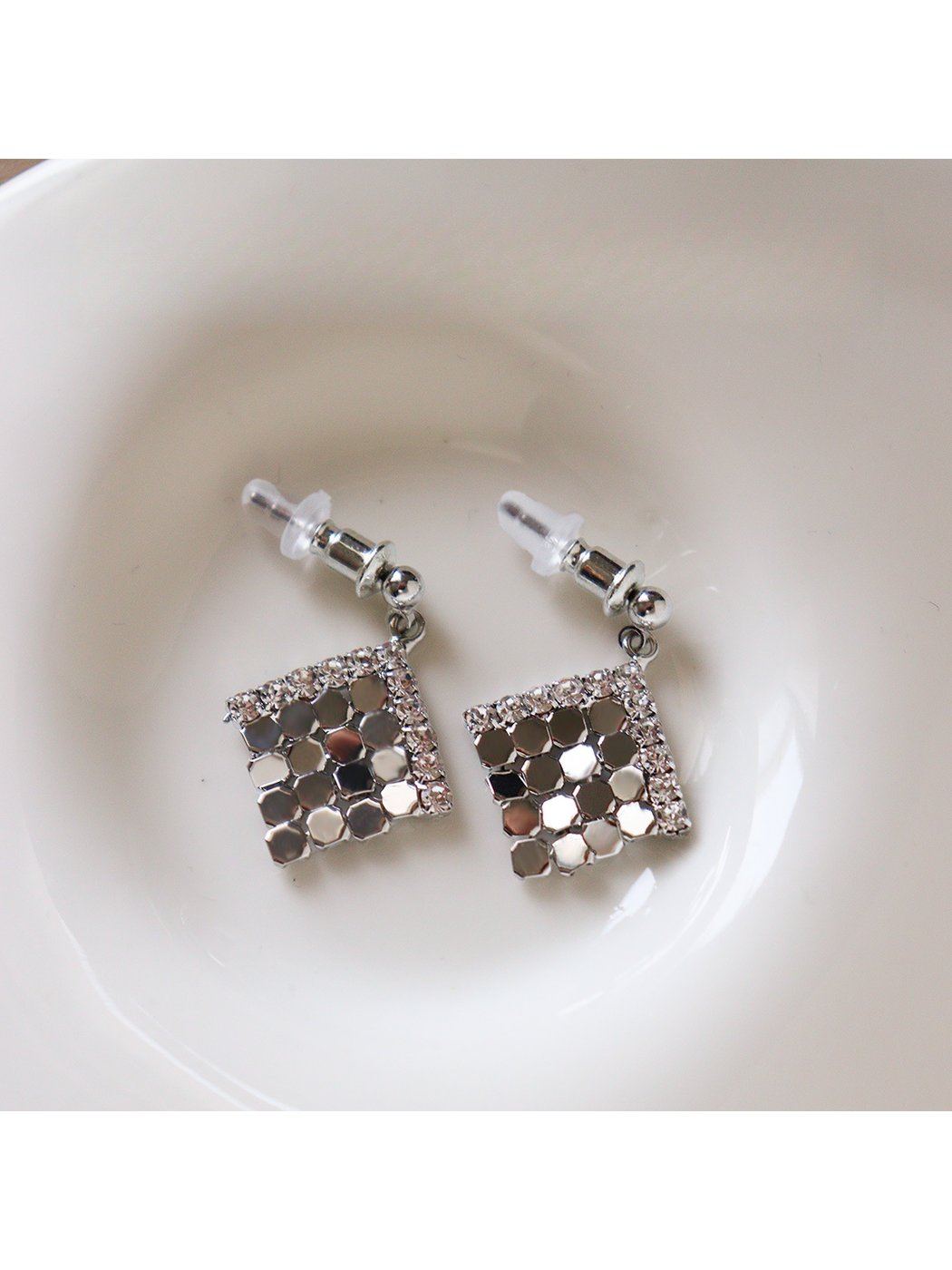 Earedge - Textured Geometric Drop Style Stud Earrings