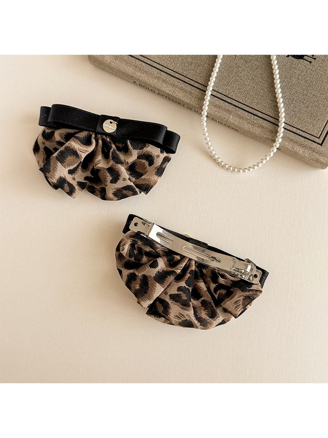 Beau - Polyester Alloy Leopard Bow Spring Hair Clip