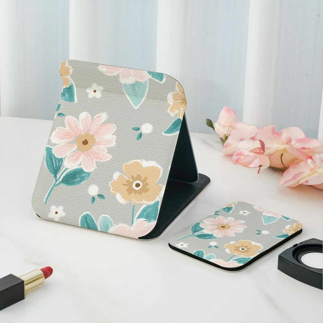 Mirroray - Floral Pattern PU Frame Folding Makeup Mirror