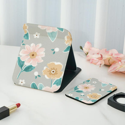 Mirroray - Floral Pattern PU Frame Folding Makeup Mirror