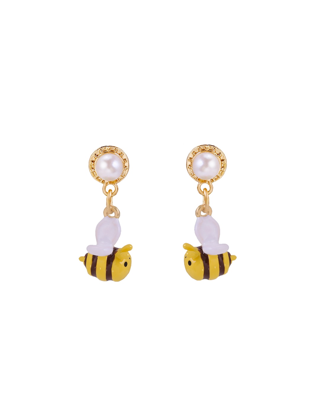 Earedge - Playful Bee Motif Dangle Post Earrings