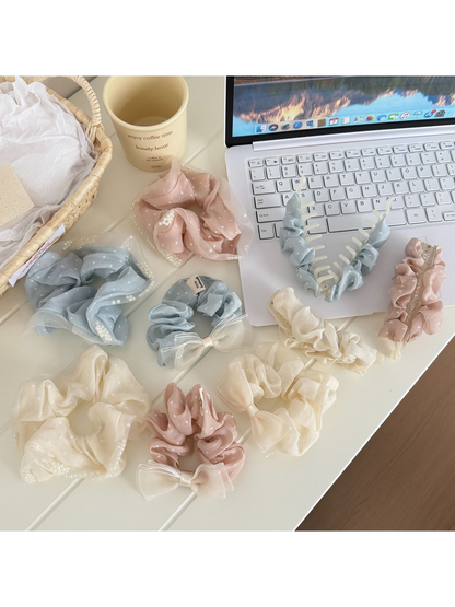 Gifty - Polka Dot Sheer Bow Accent Hair Scrunchie