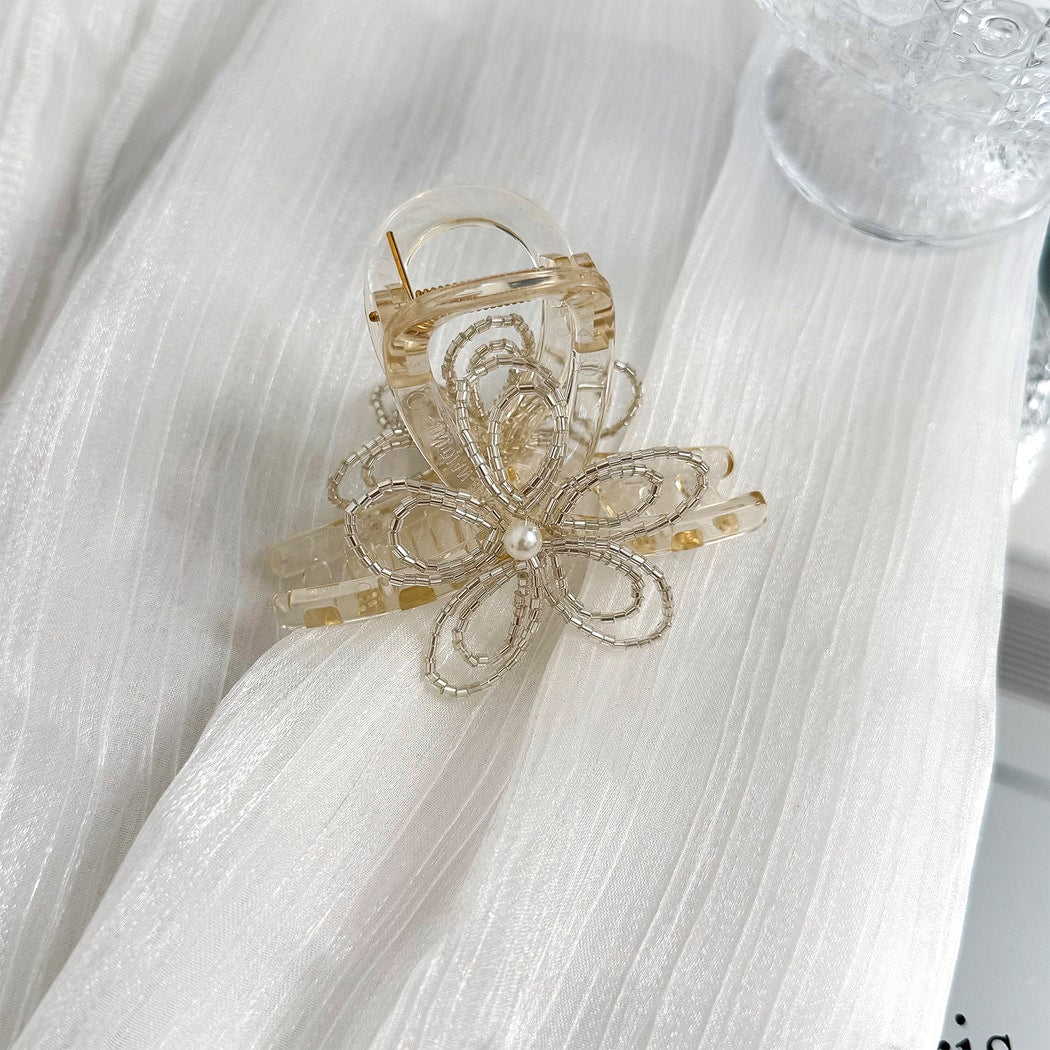 Beau - Beaded Flower Plastic Alloy Claw Hair Clip