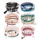 Close-up of Lovra vintage tassel stackable beaded bracelet with multicolored beads and tassel charm