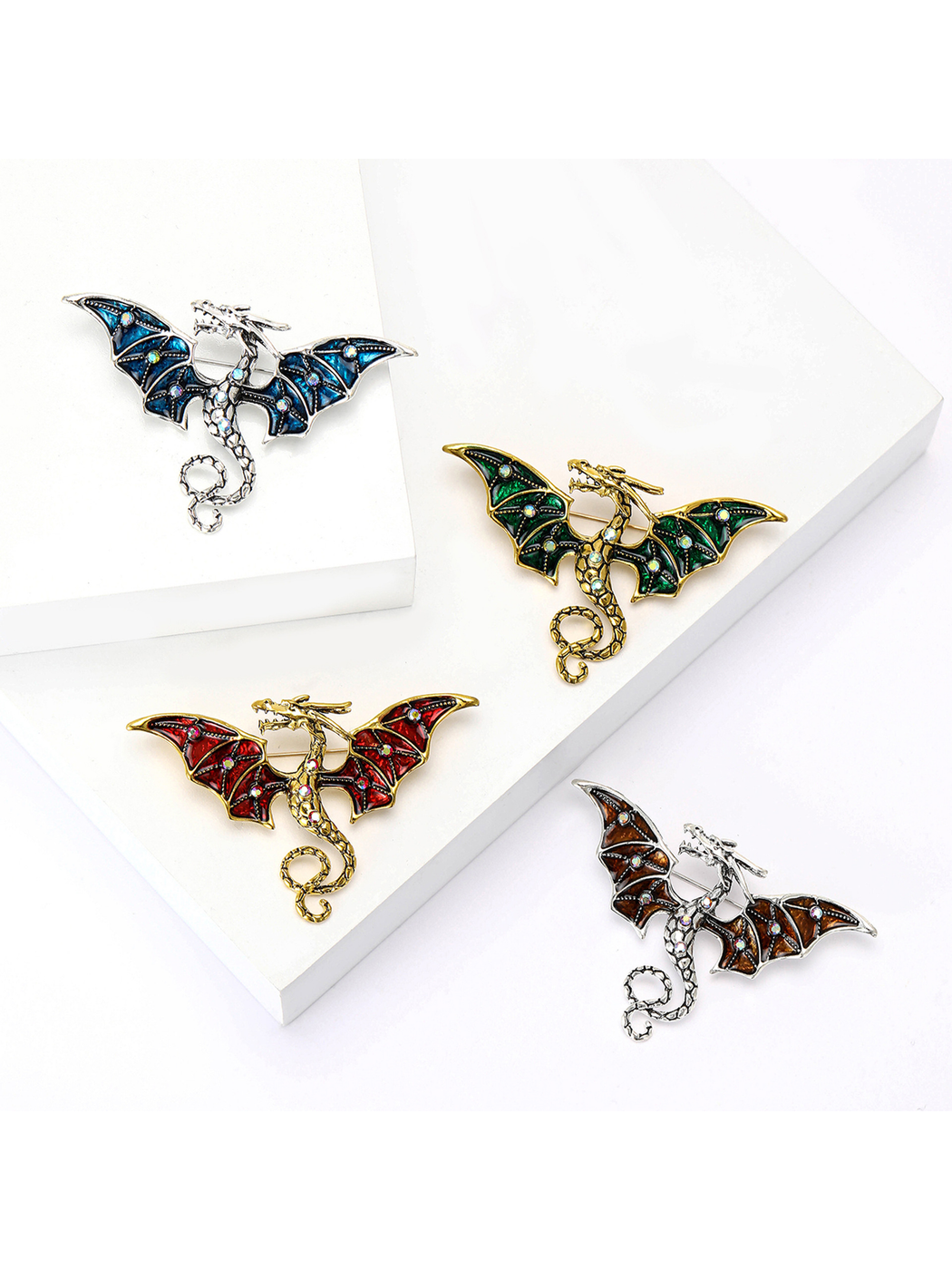 Brovia - Rhinestone Dragon Curled Tail Brooch Pin