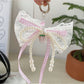 Keypus - Plaid Lace Beaded Bow Bag Charm Keychain