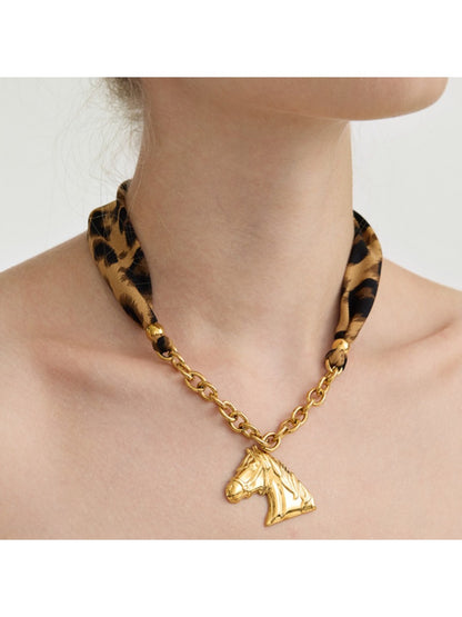 Earedge - Leopard Print Pony Pendant Necklace