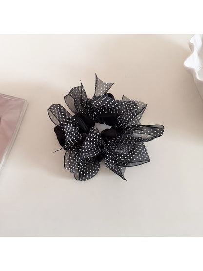 Gifty - Black Mesh Polka Dot Bow Scrunchie