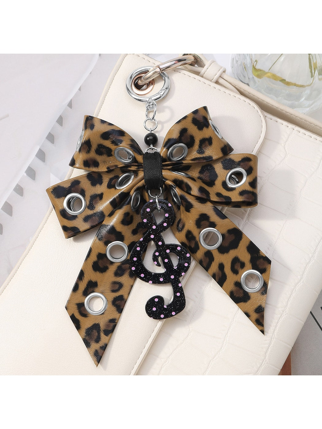 Keypus - Y2K Leopard Print Bow Dangle Bag Charm Keychain