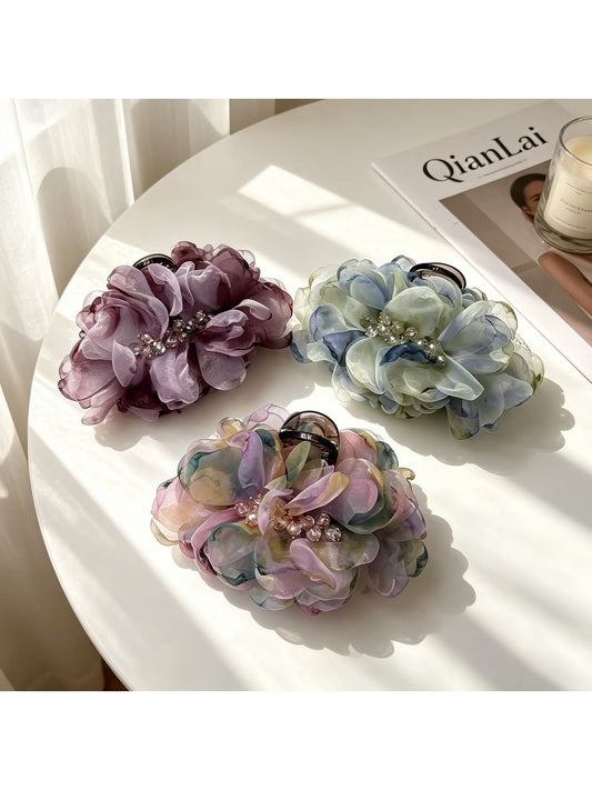 Beau - Polyester Floral Cluster Decorative Claw Clip