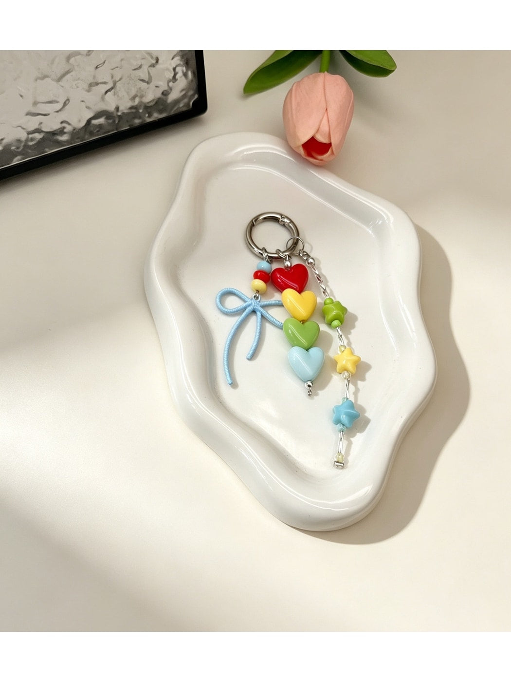 Keypus - Acrylic Heart and Bow Charm Chain Keychain