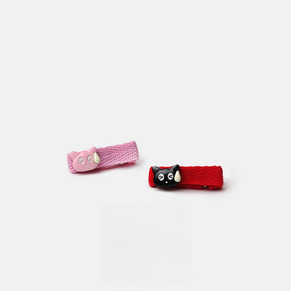 Beau - Cartoon Cat Motif Fabric Trim Hair Clip