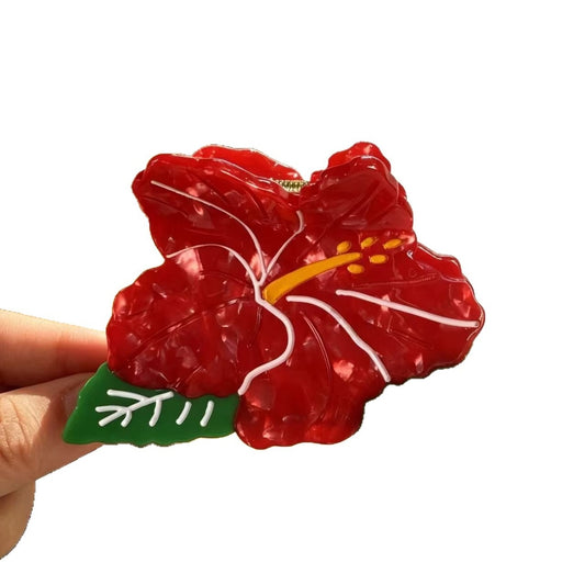 Beau - Red Floral Shape Acetate Claw Clip