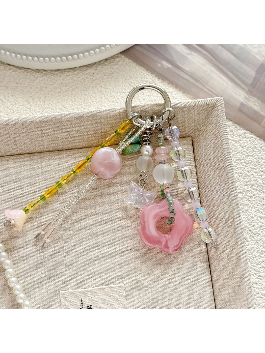 Keypus - Lily of the Valley Beaded Floral Bag Charm Keychain