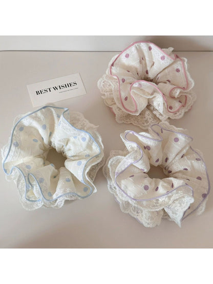 Gifty - Polka Dot Lace Trim Double Layer Scrunchie