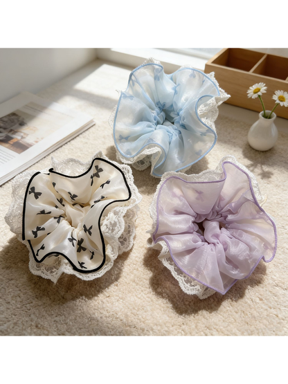 Gifty - Layered Lace Trim Sheer Scrunchie