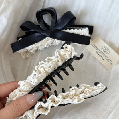 Beau - Decorative Lace Ruffle Bow Accent Banana Clip
