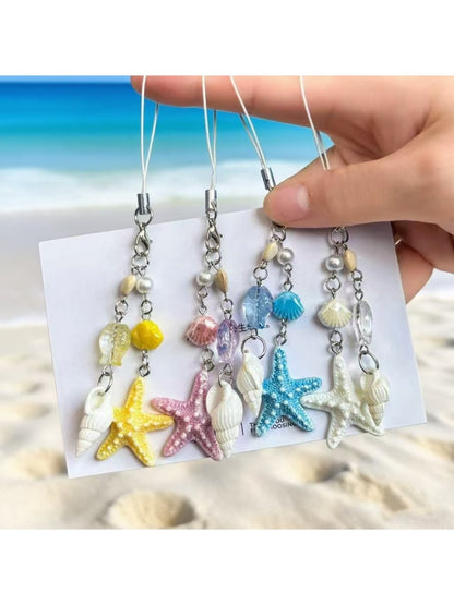 Mini starfish shaped pendant keychain on a white background