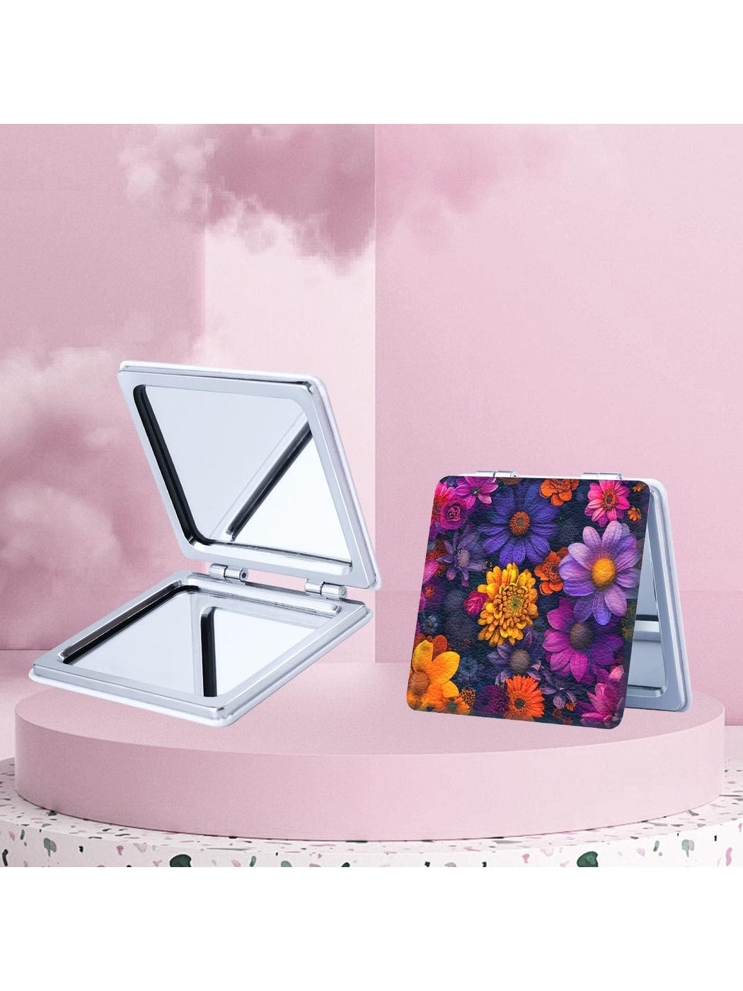 Mirroray - Portable Foldable Floral Print Makeup Mirror