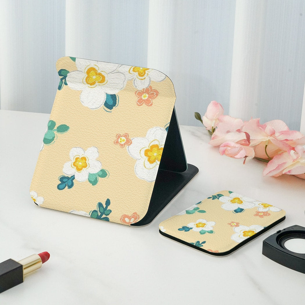 Mirroray - Floral Pattern PU Frame Folding Makeup Mirror