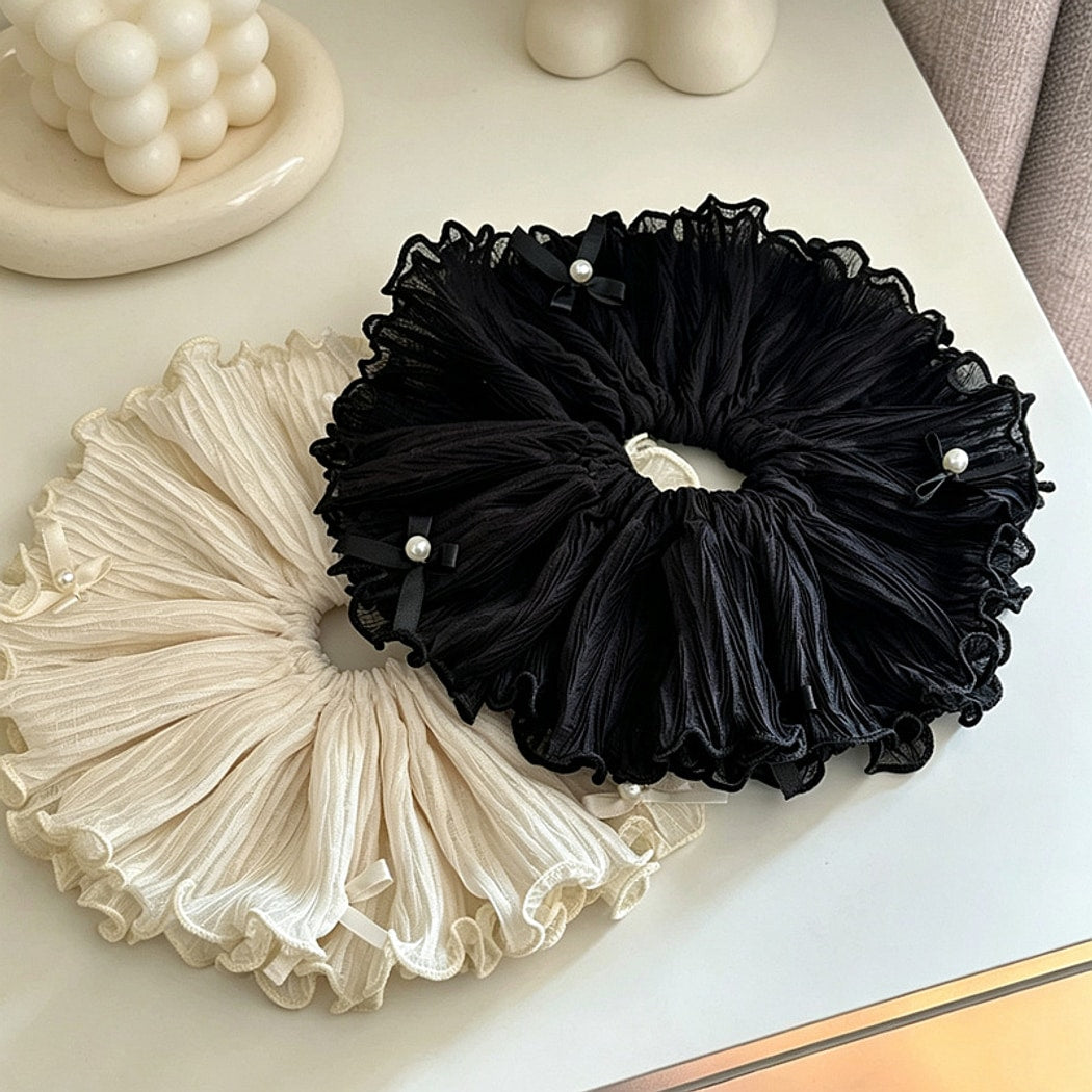 Gifty - Pleated Ruffle Bow Detail Polyester Scrunchie