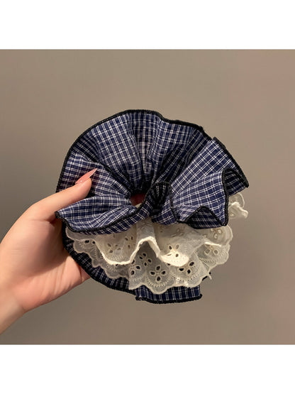 Gifty - Brown Plaid Lace Four Layer Scrunchie