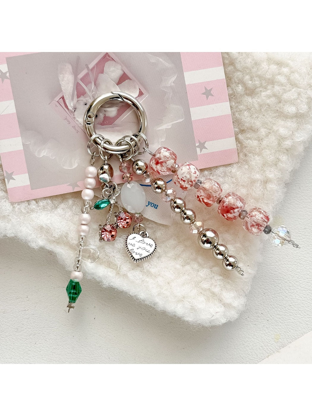 Keypus - Sweet Beaded Cherry Keyring Bag Charm Keychain