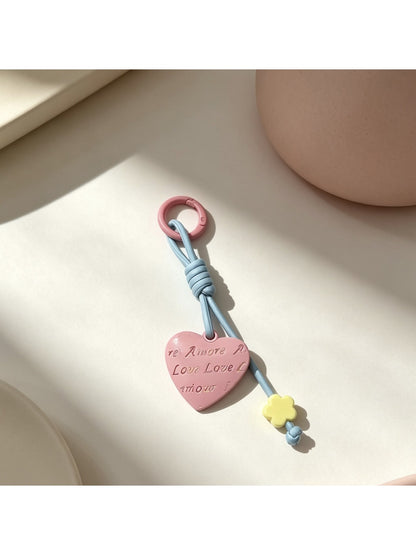 Keypus - Heart Pendant Bag Charm Alloy Cord Loop Keychain
