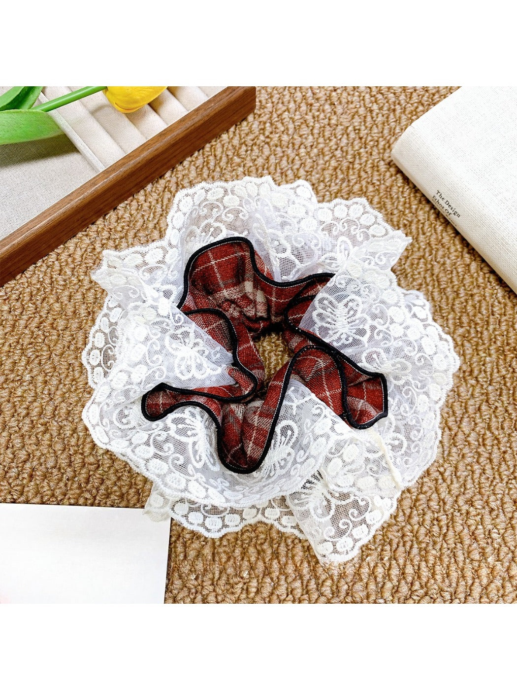 Gifty - Red Plaid Lace Hair Tie