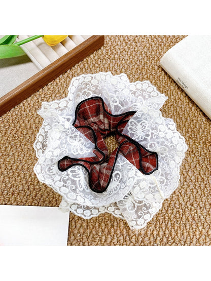 Gifty - Red Plaid Lace Hair Tie