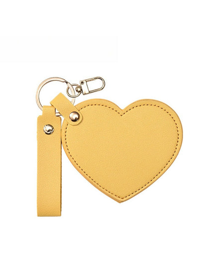 Mirroray - Heart Shaped PU Leather Keychain Compact Mirror