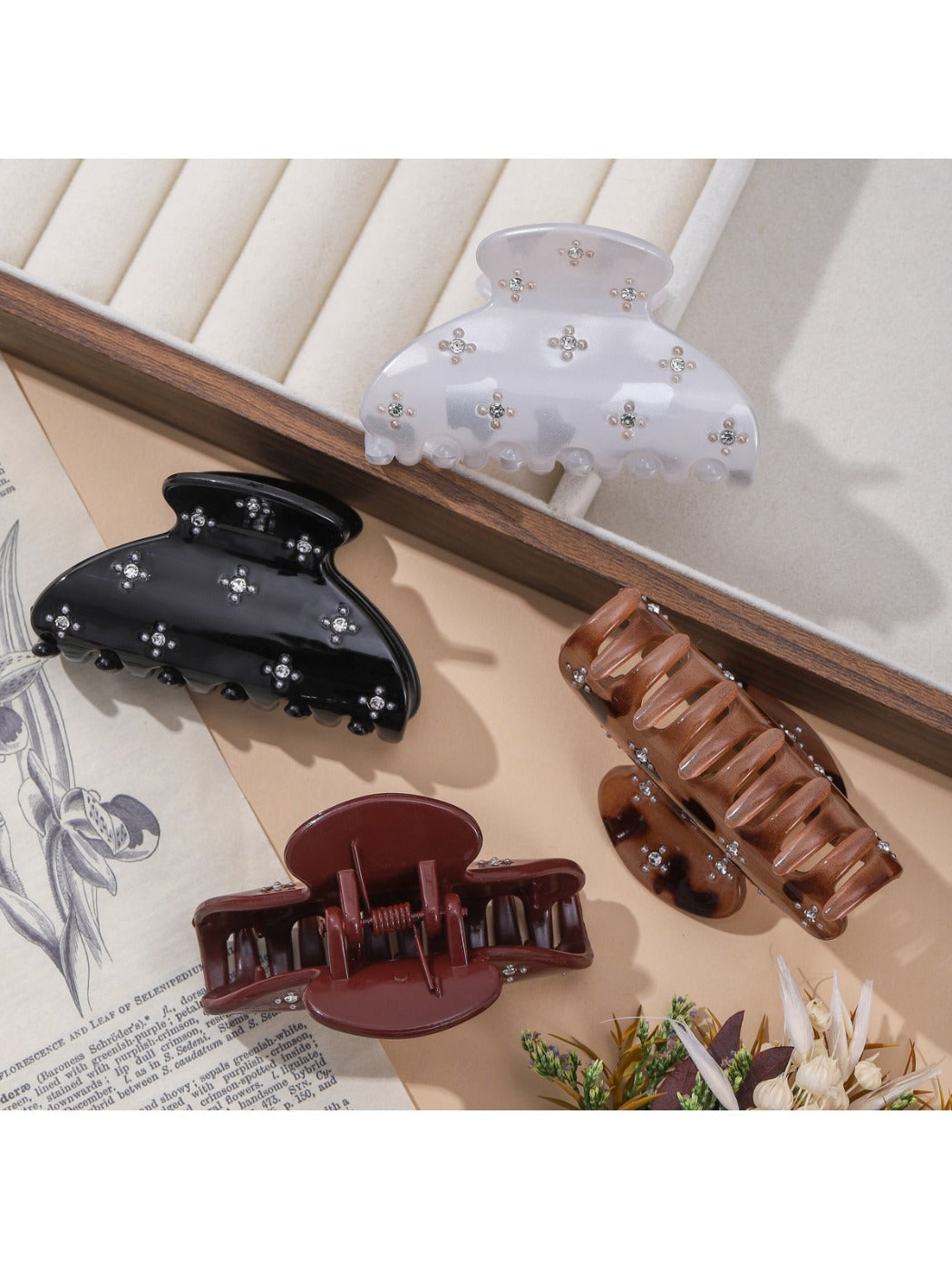 Beau - Rhinestone Hair Claw Clip for Half