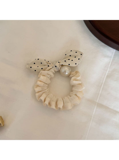 Gifty - Polka Dot Bow Polyester Scrunchie Hair Tie