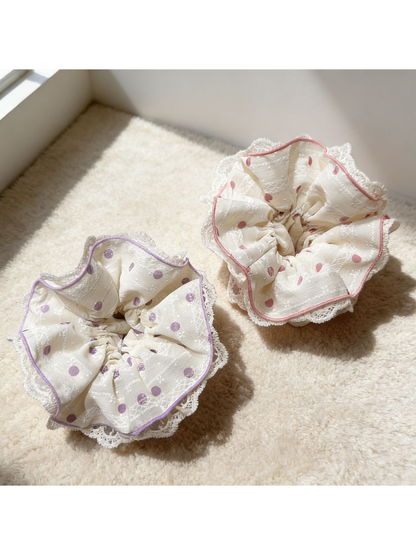 Gifty - Polka Dot Lace Trim Hair Scrunchie