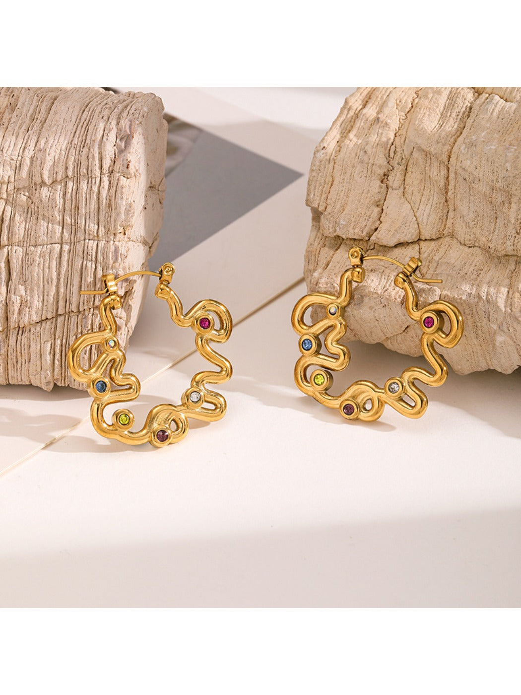 Earedge - Irregular Multicolored Curved Earrings